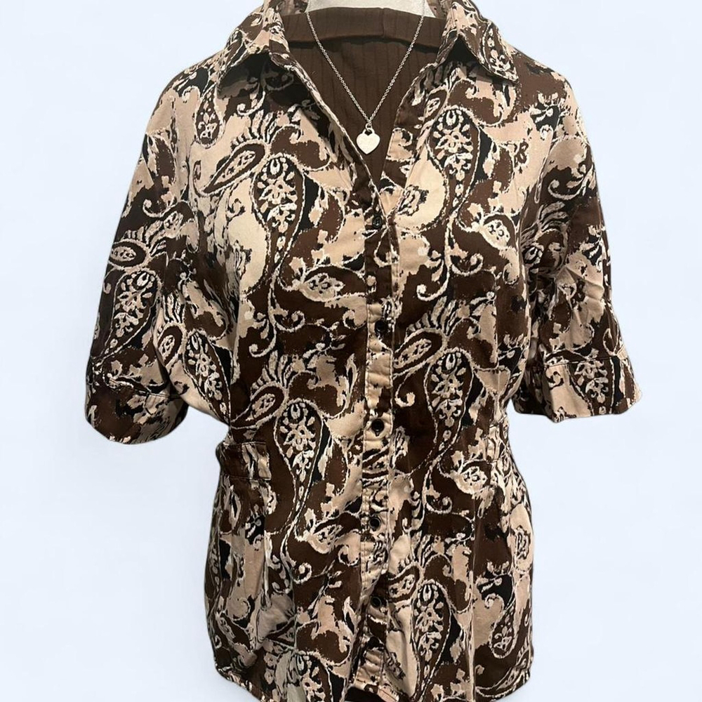 Apt 9 Brown and Black Paisley Button Up Top Size 2x
